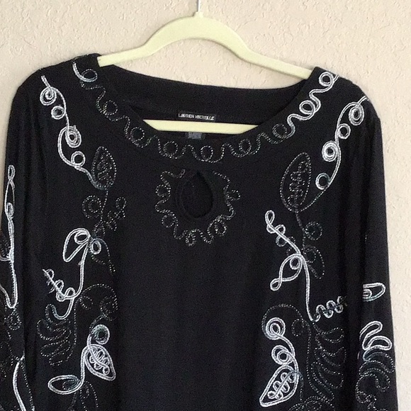 GORGEOUS floaty black & silver embroidered sleeved tunic, XL - Picture 3 of 6